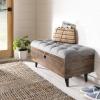 Safavieh Home Collection Liam Light Beige and Dark Oak Tufted Cocktail Ottoman(Grey / Dark Oak)
