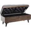 Safavieh Home Collection Liam Light Beige and Dark Oak Tufted Cocktail Ottoman(Grey / Dark Oak)
