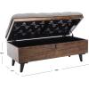 Safavieh Home Collection Liam Light Beige and Dark Oak Tufted Cocktail Ottoman(Grey / Dark Oak)
