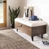 Safavieh Home Collection Liam Light Beige and Dark Oak Tufted Cocktail Ottoman(Light Beige / Dark Oak)