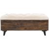 Safavieh Home Collection Liam Light Beige and Dark Oak Tufted Cocktail Ottoman(Light Beige / Dark Oak)