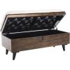 Safavieh Home Collection Liam Light Beige and Dark Oak Tufted Cocktail Ottoman(Light Beige / Dark Oak)