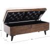 Safavieh Home Collection Liam Light Beige and Dark Oak Tufted Cocktail Ottoman(Light Beige / Dark Oak)
