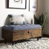 Safavieh Home Collection Liam Light Beige and Dark Oak Tufted Cocktail Ottoman(Navy / Dark Oak)