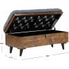 Safavieh Home Collection Liam Light Beige and Dark Oak Tufted Cocktail Ottoman(Navy / Dark Oak)