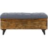 Safavieh Home Collection Liam Light Beige and Dark Oak Tufted Cocktail Ottoman(Navy / Dark Oak)
