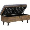Safavieh Home Collection Liam Light Beige and Dark Oak Tufted Cocktail Ottoman(Navy / Dark Oak)