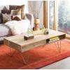 Safavieh Home Collection Marigold Mid-Century White Wash and Brass Hairpin Leg Coffee Table(Natural)