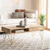 Safavieh Home Collection Marigold Mid-Century White Wash and Brass Hairpin Leg Coffee Table(Natural)