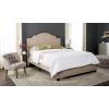 Safavieh Home Collection Theron Navy Velvet Nickel Nailhead Trim Full Bed(Light Beige/Espresso – Silver Nailheads)