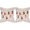 Safavieh Pillow Collection Throw Pillows, 18 by 18-Inch, Holiday Stockings Beige and Red, Set of 2