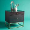 SAFAVIEH Couture Home Collection Adelyn Walnut & Gold 2-Drawer Nightstand Table, Fully Assembled (SFV7209A)(Charcoal / Gold)