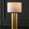 SAFAVIEH Couture Lighting Collection Rollins Square Metal Gold/White 27-inch Bedroom Living Room Home Office Desk Nightstand Table Lamp (LED Bulb Included)(Gold/White)