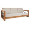 SAFAVIEH Couture Outdoor Patio Furniture Collection – Curacao 3-Seat Patio Sofa, Brazilian Teak Wood Frame with Removable White Cushions, Modern Outdoor Seating (CPT1010A)