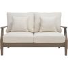 SAFAVIEH Couture Patio Martinique Natural and White Wood Outdoor Loveseat, Natural/White(Light Grey/Beige)