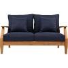 SAFAVIEH Couture Patio Martinique Natural and White Wood Outdoor Loveseat, Natural/White(Natural Teak/Navy)