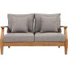 SAFAVIEH Couture Patio Martinique Natural and White Wood Outdoor Loveseat, Natural/White(Natural Teak/Taupe)