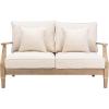 SAFAVIEH Couture Patio Martinique Natural and White Wood Outdoor Loveseat, Natural/White(Natural/Beige)