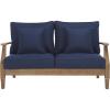 SAFAVIEH Couture Patio Martinique Natural and White Wood Outdoor Loveseat, Natural/White(Natural/Navy)