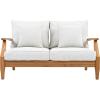 SAFAVIEH Couture Patio Martinique Natural and White Wood Outdoor Loveseat, Natural/White(White/Natural Teak)