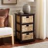 SAFAVIEH Home Collection – Halle Distressed Black Storage Side Table with Wicker Baskets, Farmhouse Accent Storage, Fully Assembled (AMH5738A)(Dark Chocolate)