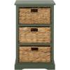 SAFAVIEH Home Collection – Halle Distressed Black Storage Side Table with Wicker Baskets, Farmhouse Accent Storage, Fully Assembled (AMH5738A)(Dusty Green)