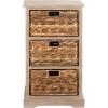 SAFAVIEH Home Collection – Halle Distressed Black Storage Side Table with Wicker Baskets, Farmhouse Accent Storage, Fully Assembled (AMH5738A)(White Washed)