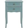 SAFAVIEH Home Collection – Lori Barley End Table with Two Storage Drawers, French Farmhouse Accent Table, Scalloped Apron Design, Fully Assembled (AMH6576E)(Pale Blue / White Smoke)