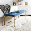 SAFAVIEH Home Collection – Reynolds Black Tufted Upholstered Accent Bench, Modern Parsons-Style Open Frame Bench with Brass Legs for Bedroom, Entryway or Living Room (FOX6225E)(Navy / Brass)