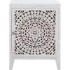 SAFAVIEH Home Collection – Thea Brown Carved Mandala 1-Door Storage Nightstand, Fully Assembled, Boho Accent Side Table (NST5300A)(White Washed)