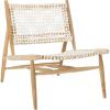 SAFAVIEH Home Collection Bandelier Light Oak Teak Wood/ White Leather Weave Accent Chair (Fully Assembled)(White / Natural)