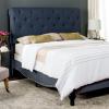 SAFAVIEH Home Collection Hathaway Taupe & Rustic Oak Bed, Queen(Navy)