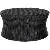 SAFAVIEH Home Collection Ruxton Dark Brown Rattan Round Coffee Table Ottoman(Black)