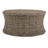 SAFAVIEH Home Collection Ruxton Dark Brown Rattan Round Coffee Table Ottoman(Natural)