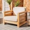 Safavieh Couture Patio Guadeloupe Natural Brazilian Teak and White Outdoor Club Chair