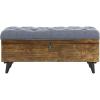 Safavieh Home Collection Liam Light Beige and Dark Oak Tufted Cocktail Ottoman(Navy / Dark Oak)