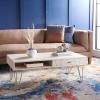 Safavieh Home Collection Marigold Mid-Century White Wash and Brass Hairpin Leg Coffee Table(White Washed / Silver)