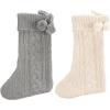 Safavieh Home Collection Nutmeg Red 19-inch Hanging Knit Pom-Pom Holiday Christmas Stocking (Set of 2)(Grey / White)
