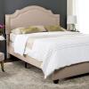 Safavieh Home Collection Theron Navy Velvet Nickel Nailhead Trim Full Bed(Light Beige/Espresso – Silver Nailheads)