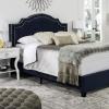 Safavieh Home Collection Theron Navy Velvet Nickel Nailhead Trim Full Bed(Navy)