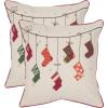 Safavieh Pillow Collection Throw Pillows, 18 by 18-Inch, Holiday Stockings Beige and Red, Set of 2