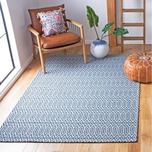 Martha Stewart x SAFAVIEH Area Rug Collection – 4′ x 6′, Blue & Grey, Flat Weave Cotton, Ideal for Living Room, Foyer, Bedroom, Accent Space (MSR405M)