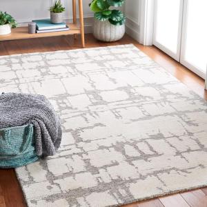 Martha Stewart x SAFAVIEH Area Rug Collection – 5′ x 8′, Light Grey & Ivory, Handmade Wool, Ideal for Living Room, Bedroom, Office, Dining Space (MSR4533F)