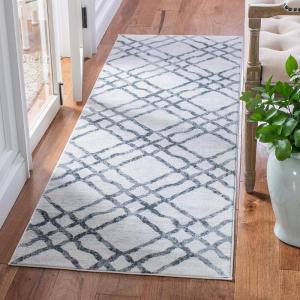 Martha Stewart x SAFAVIEH Area Rug Collection – 5’3″ x 7’7″, Ivory & Turquoise Blue, Non-Shedding & Easy Cleaning, Ideal for Living Room, Bedroom, Office, Dining Space (MSR0957A)(Ivory/Grey)