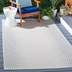 Martha Stewart x SAFAVIEH Outdoor Area Rug Collection – 5’3″ x 7’7″, Aqua & Cream, Weather Resistant & Washable, Ideal for Patio, Backyard, Mudroom, Deck, Dining Space (MSRO337J)(Grey/Cream)