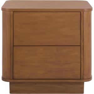 SAFAVIEH Couture Collection – Chrysandra Walnut 2-Drawer Wood Nightstand, Fully Assembled Bedroom Storage with Push-to-Open Drawers (SFV7726A)(Walnut)