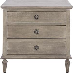 SAFAVIEH Couture Collection – Lisabet Light Oak 3-Drawer Wood Nightstand, Fully Assembled Bedroom Storage with Metal Drawer Glides (SFV7705D)(Light Grey)