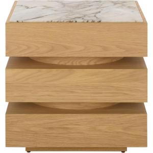 SAFAVIEH Couture Collection – Shayrina Walnut & Dark Brown Marble Accent Table, Sculptural Wood Base Side Table (SFV9765B)(Natural/White)