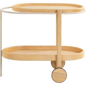 SAFAVIEH Couture Collection – Trianna Natural 2-Shelf Oval Wood Bar Cart, Rolling Serving Cart with Shelves, Modern Entertaining Design, Fully Assembled (SFV7254A)(Natural)