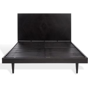 SAFAVIEH Couture Collection Cora Rose White Wash Solid Wood Herringbone Queen Size Bed(Black)